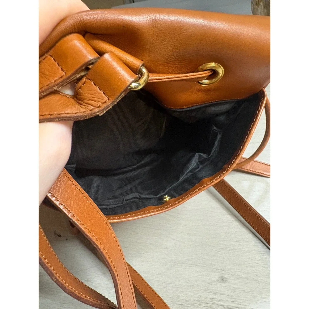 Givenchy Vintage Tan Leather Drawstring Backpack Gold Hardware Studded Logo‎